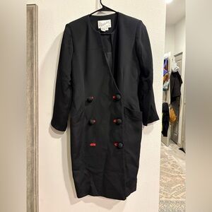 Vintage Scaasi Black 100% Silk Double Breasted Blazer Dress US 2 Hong Kong